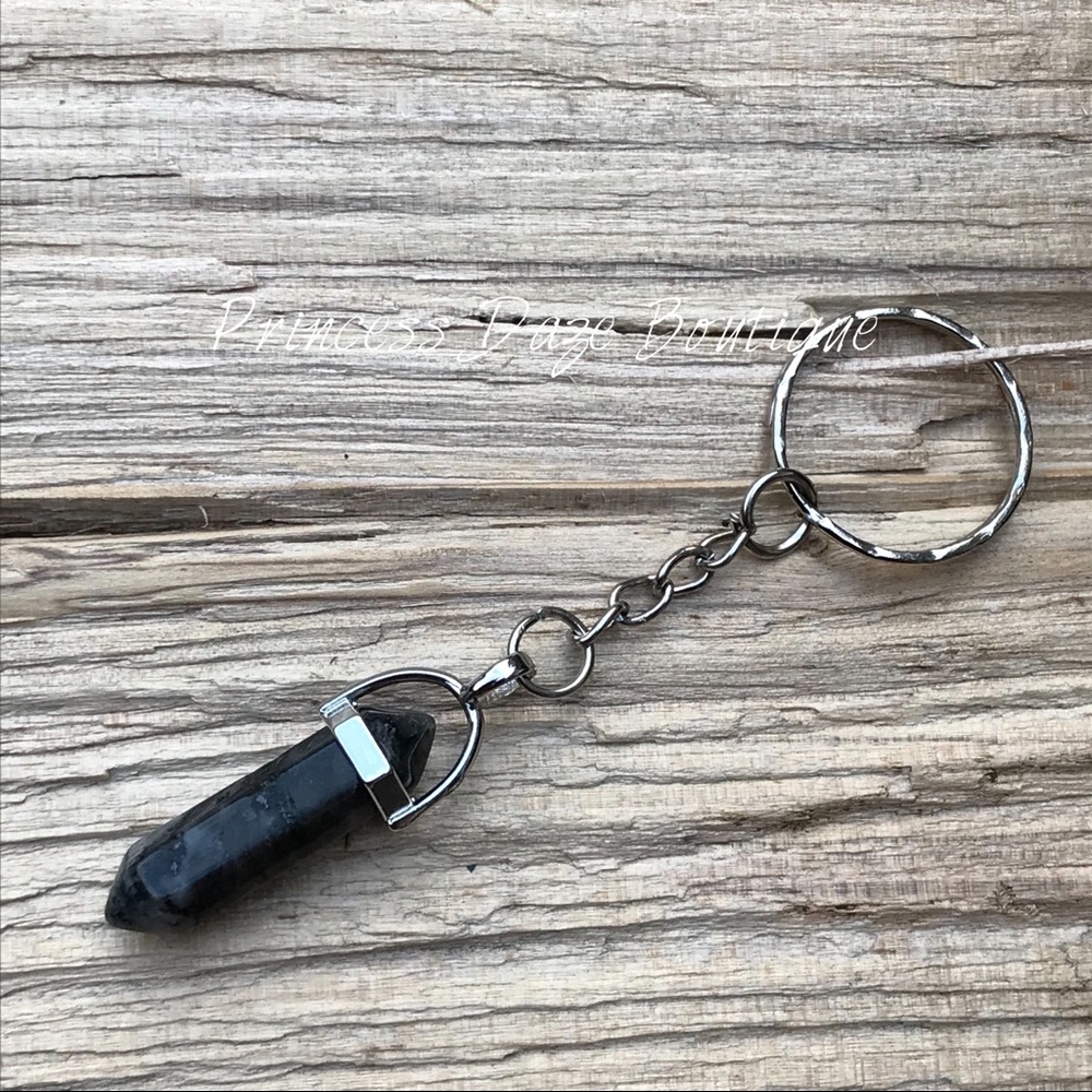 Black Obsidian Natural Stone Pendant Keychain